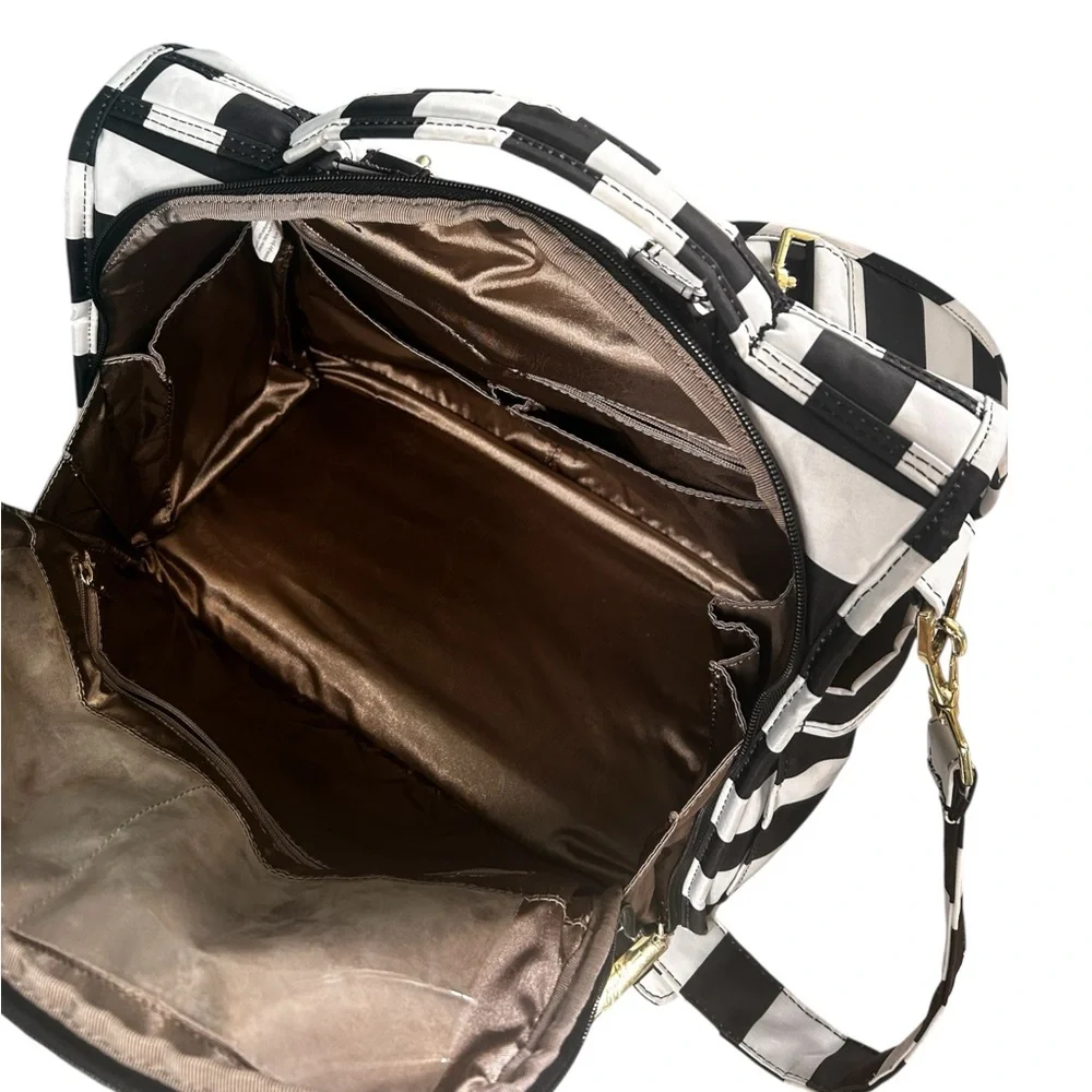 JuJuBe B.F.F. Diaper Bag The First Lady Black White Stripes Legacy Gold with pad